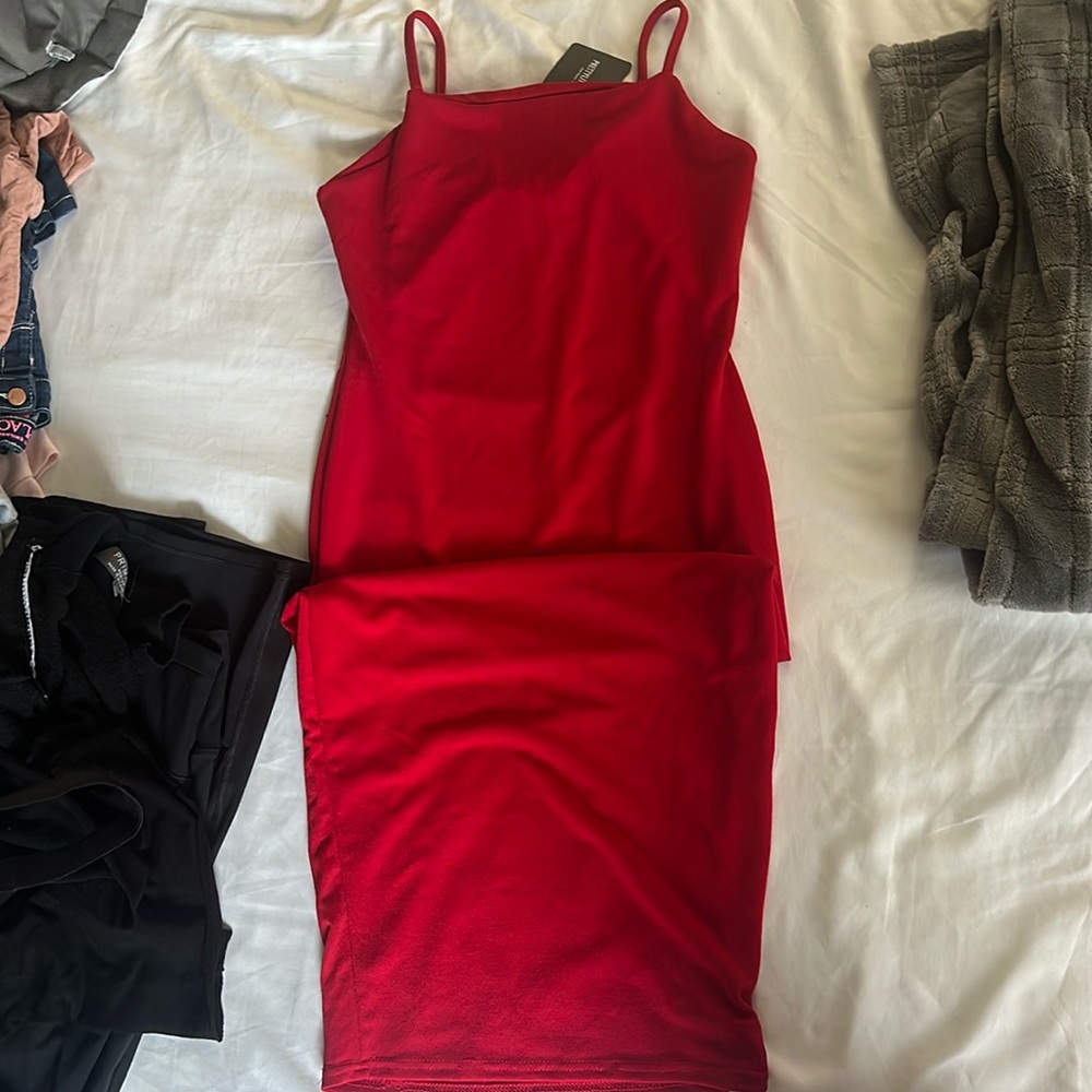Red strap midi dress